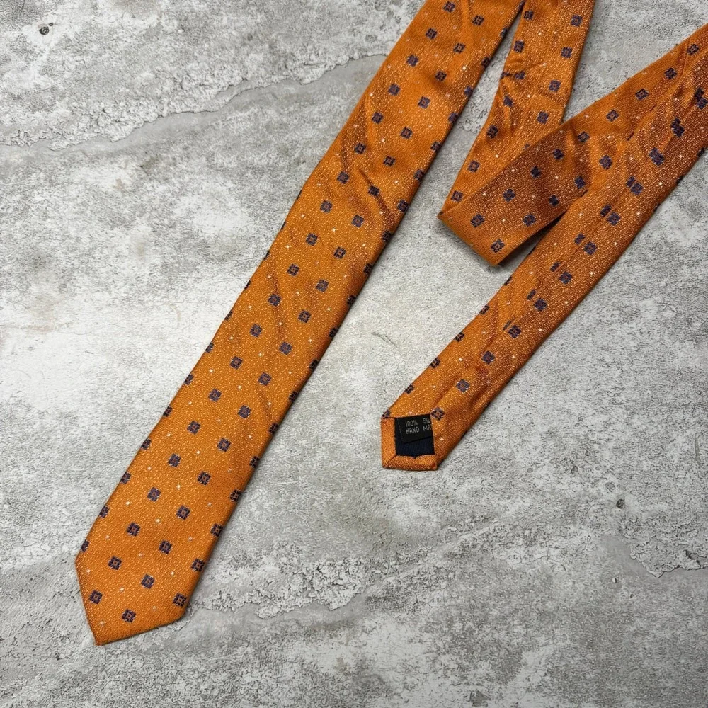 Linnea Franco Necktie Mens OS Orange Geometric‎ Silk Hand Made